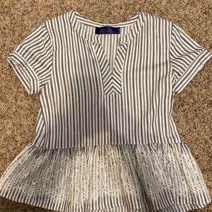 Black striped peplum top with lace